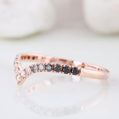 Wedding ring, Round diamond ring, Ombre brilliant round prongs setting, Light dark color salt and pepper