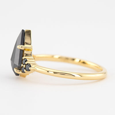 Kite diamond ring with side stone black diamond eagle prongs setting