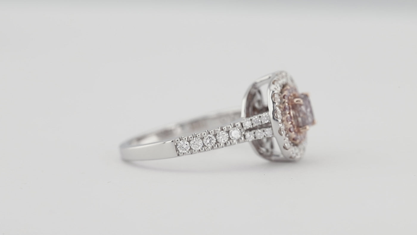 Vivid pink cushion cut engagement ring, Pink and white diamond ring