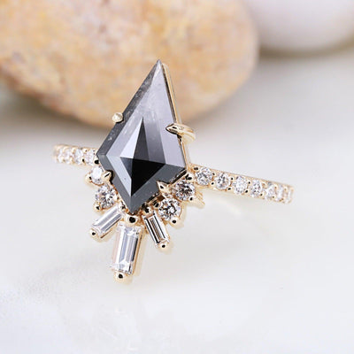Salt and Pepper Diamond Ring | Engagement Ring | Kite Diamond Ring | Baguette Ring - Rubysta
