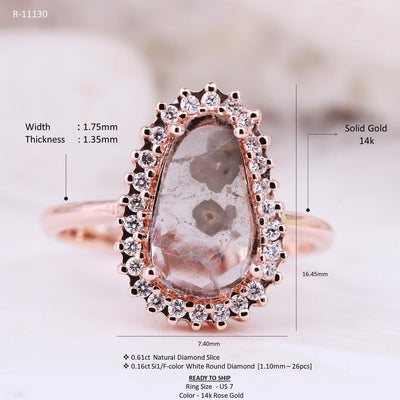 Elegant Natural Slice Diamond Engagement Ring - Unique & Timeless Design Modern ring Gift for loved ones Trendy rings Artistic diamond ring - Rubysta