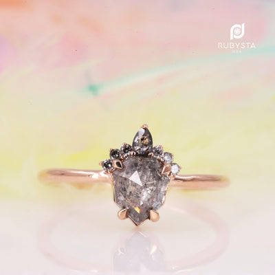 Salt and Pepper Diamond Ring | Engagement Ring | Geometric Diamond Ring - Rubysta