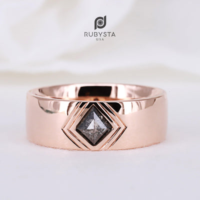 Salt and Pepper diamond Ring | Engagement Ring | Men's Ring | Kite Shape - Rubysta