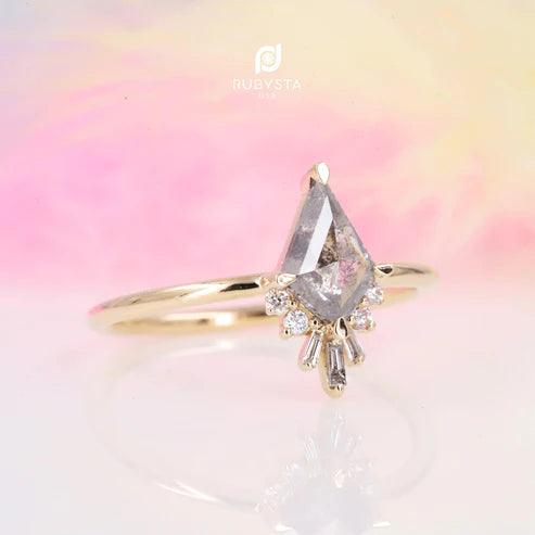 Salt and Pepper kite diamond Ring | Engagement Ring | kite diamond ring - Rubysta