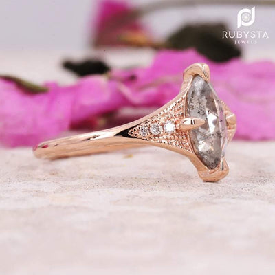 Salt and Pepper Diamond Ring | Engagement Ring | Marquise Diamond Ring - Rubysta
