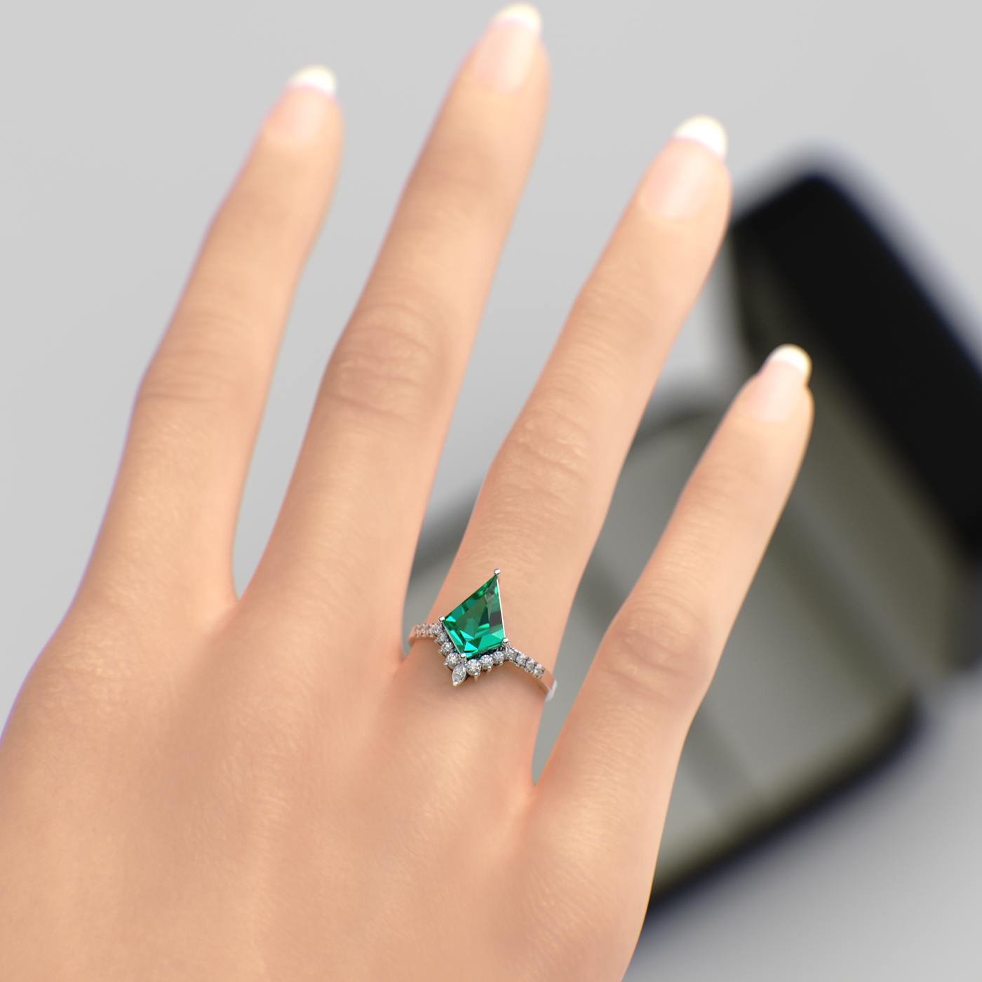 Green Lab Grown Emerald Kite shape | Engagement ring | Unique Ring | Kite ring | Valentine Gift for Her