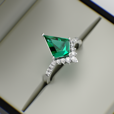 Green Lab Grown Emerald Kite shape | Engagement ring | Unique Ring | Kite ring | Valentine Gift for Her