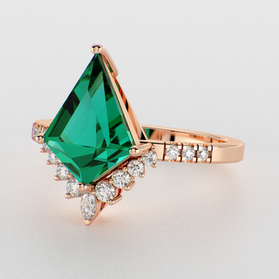 Green Lab Grown Emerald Kite shape | Engagement ring | Unique Ring | Kite ring | Valentine Gift for Her