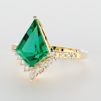 Green Lab Grown Emerald Kite shape | Engagement ring | Unique Ring | Kite ring | Valentine Gift for Her