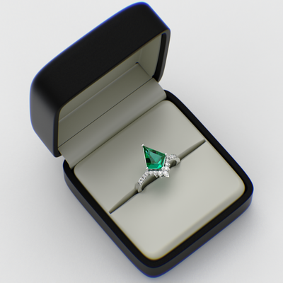 Green Lab Grown Emerald Kite shape | Engagement ring | Unique Ring | Kite ring | Valentine Gift for Her