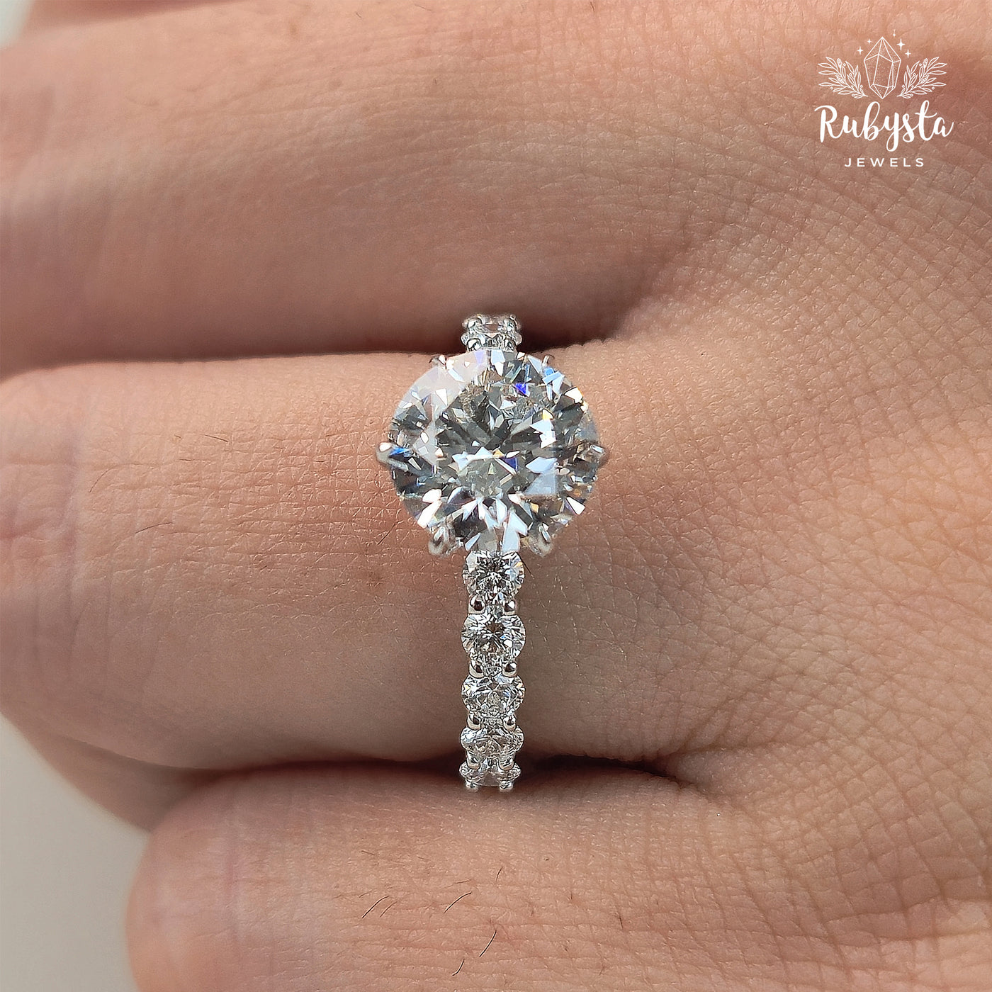 2.02ct Round Lab Grown Diamond Ring | IGI Certified D,E/VSS,VS | Claw Prong Engagement Ring | Diamond Band | Ethical Gold Jewelry