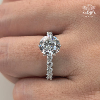2.02ct Round Lab Grown Diamond Ring | IGI Certified D,E/VSS,VS | Claw Prong Engagement Ring | Diamond Band | Ethical Gold Jewelry