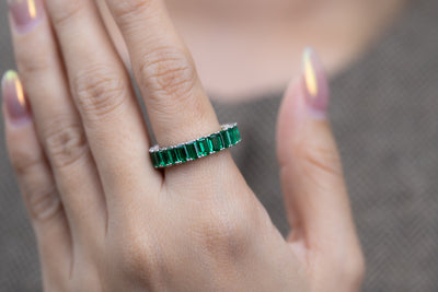 6.00 CT Lab Grown Emerald Eternity Band | Round Prong Setting | Emerald Cut Stones