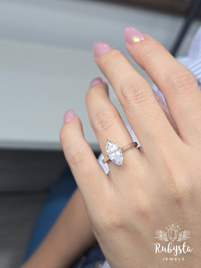 2.02ct Marquise Lab Grown Diamond Ring | IGI Certified D,E/VSS,VS | Claw Prong Setting | Accent Diamond Band | Ethical Gold Engagement Ring