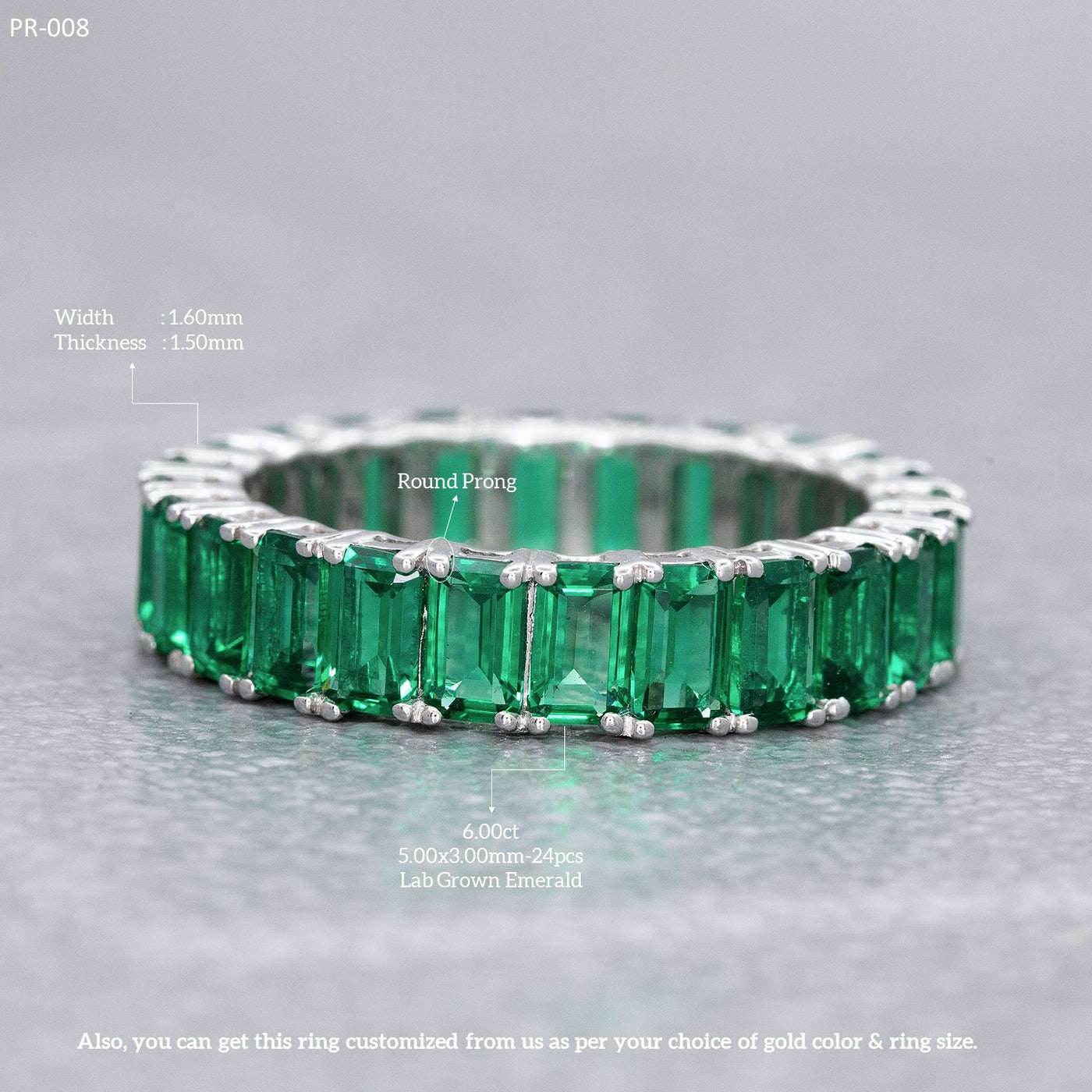 6.00 CT Lab Grown Emerald Eternity Band | Round Prong Setting | Emerald Cut Stones