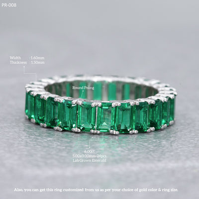 6.00 CT Lab Grown Emerald Eternity Band | Round Prong Setting | Emerald Cut Stones