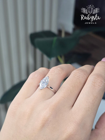 2.02ct Marquise Lab Grown Diamond Ring | IGI Certified D,E/VSS,VS | Claw Prong Setting | Accent Diamond Band | Ethical Gold Engagement Ring