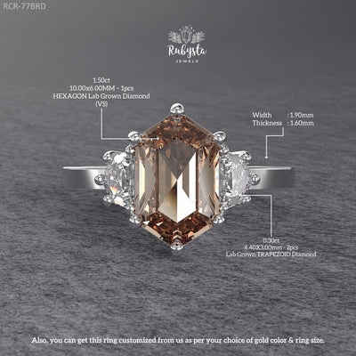 Fancy Brown Hexagon Lab-Grown Diamond Three-Stone Engagement Ring
