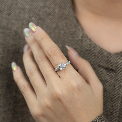 1.50ct Princess Cut Simulated Diamond Engagement Ring | Round Prong Side Stone Ring | Custom Gold Options