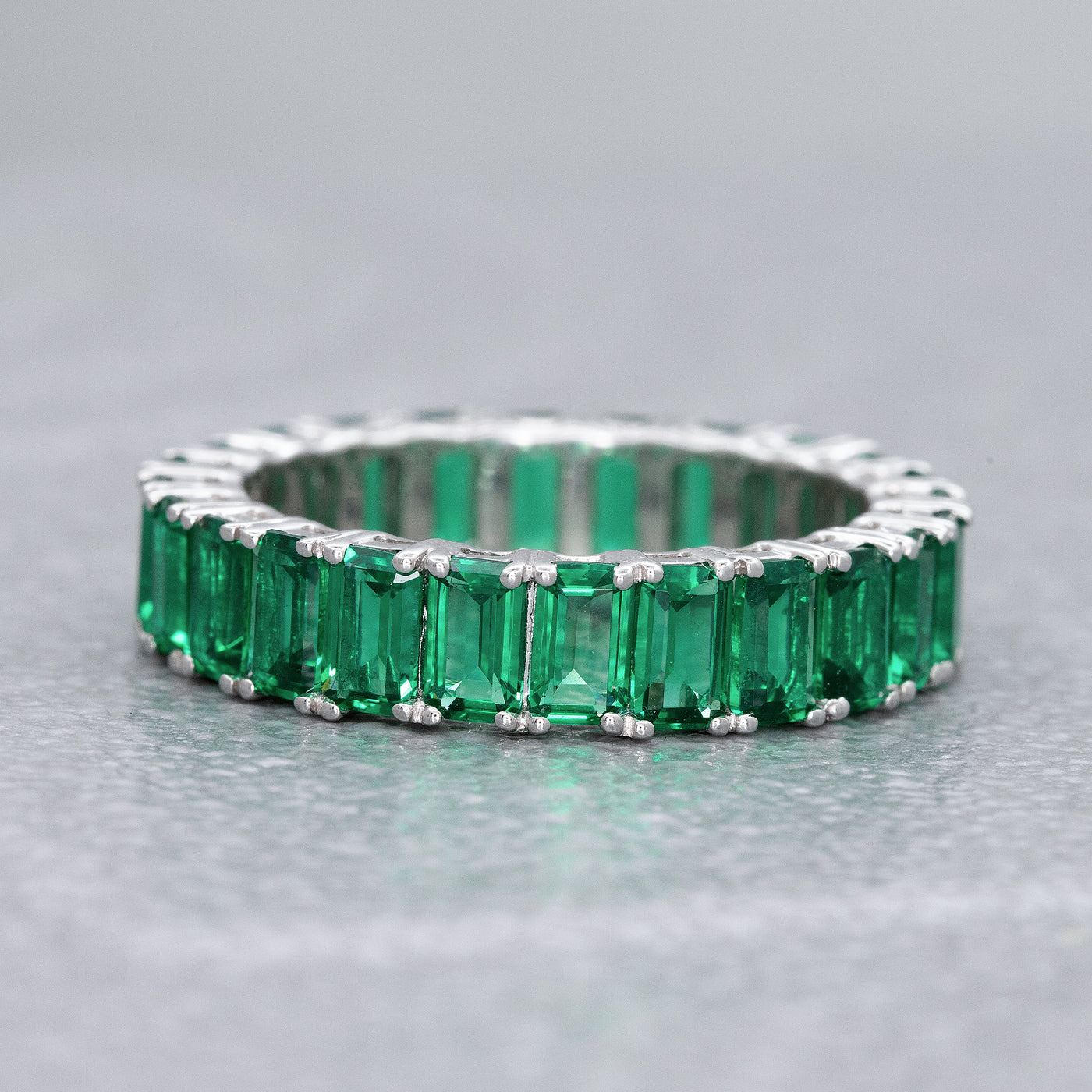 6.00 CT Lab Grown Emerald Eternity Band | Round Prong Setting | Emerald Cut Stones
