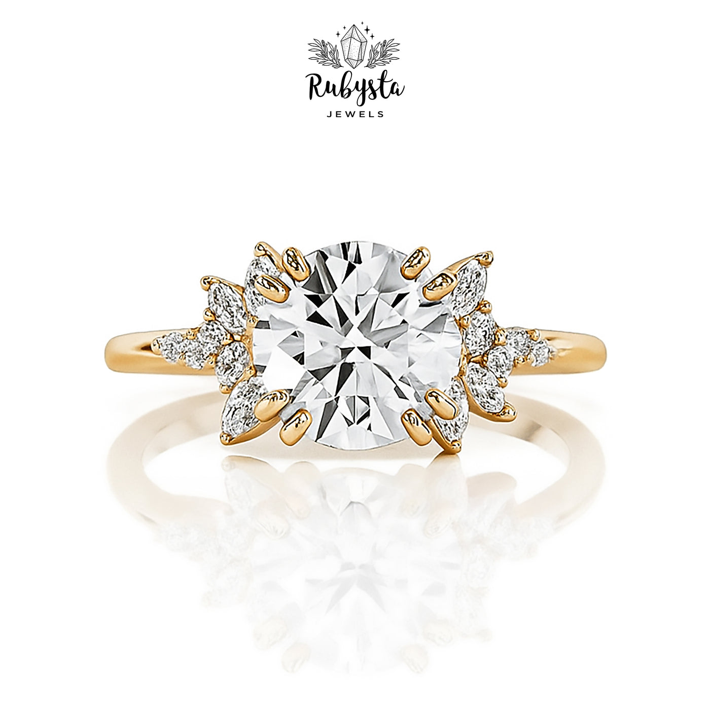 2.02ct Round Diamond Ring with Marquise Accents & Round Prong Setting in Rose Gold – Custom Engagement Ring