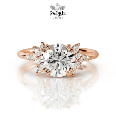 2.02ct Round Diamond Ring with Marquise Accents & Round Prong Setting in Rose Gold – Custom Engagement Ring