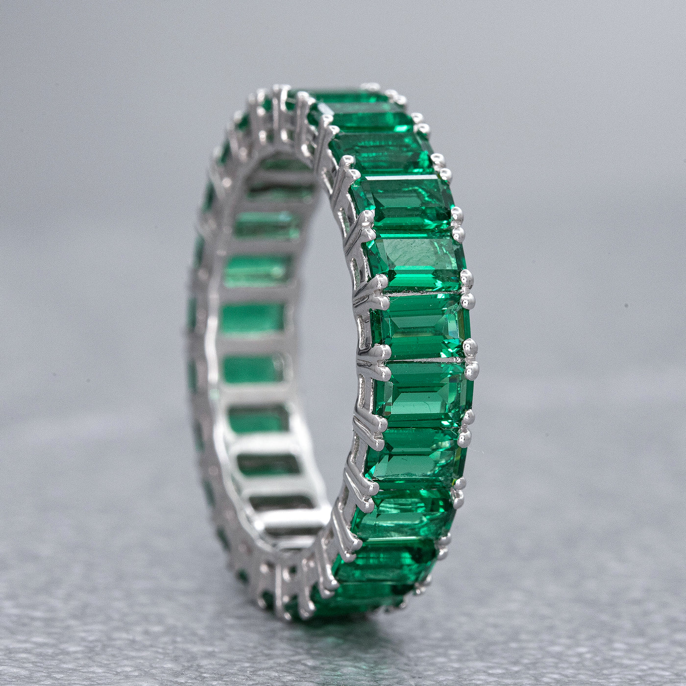 6.00 CT Lab Grown Emerald Eternity Band | Round Prong Setting | Emerald Cut Stones