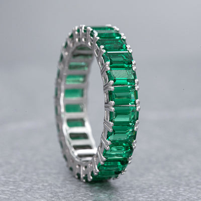 6.00 CT Lab Grown Emerald Eternity Band | Round Prong Setting | Emerald Cut Stones