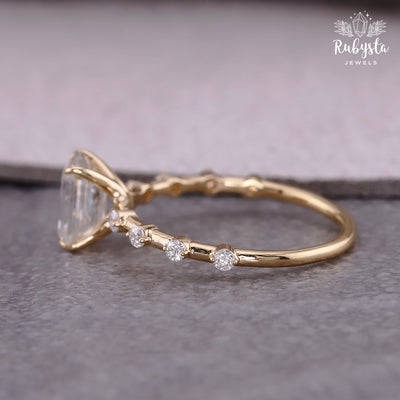 1.00ct Emerald Cut Moissanite Engagement Ring | Claw Prong Setting with Round Moissanite Accents