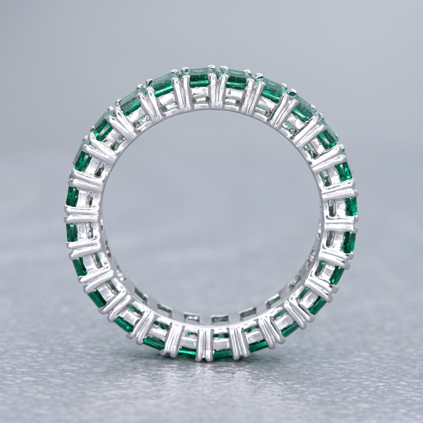 6.00 CT Lab Grown Emerald Eternity Band | Round Prong Setting | Emerald Cut Stones