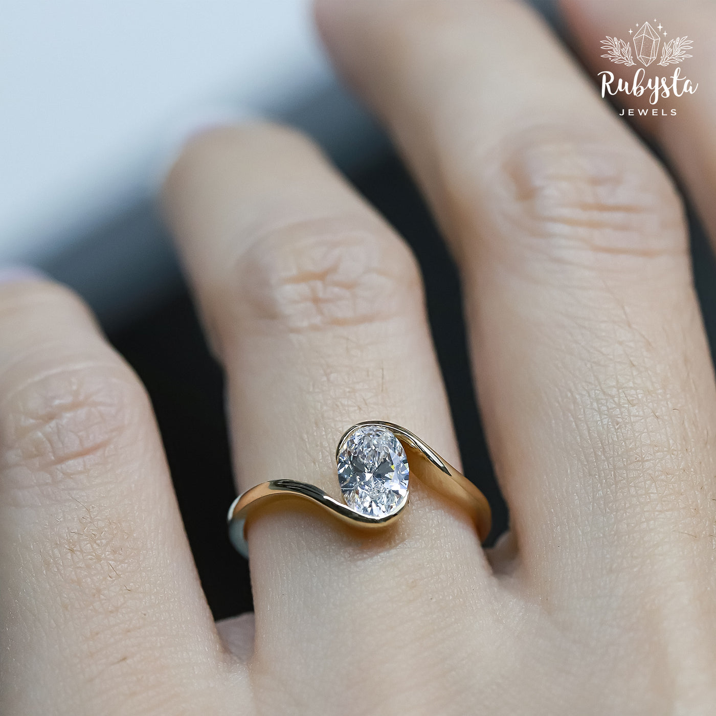 0.75 CT Oval Lab Grown Diamond Bypass Engagement Ring | IGI Certified | Custom Gold Options