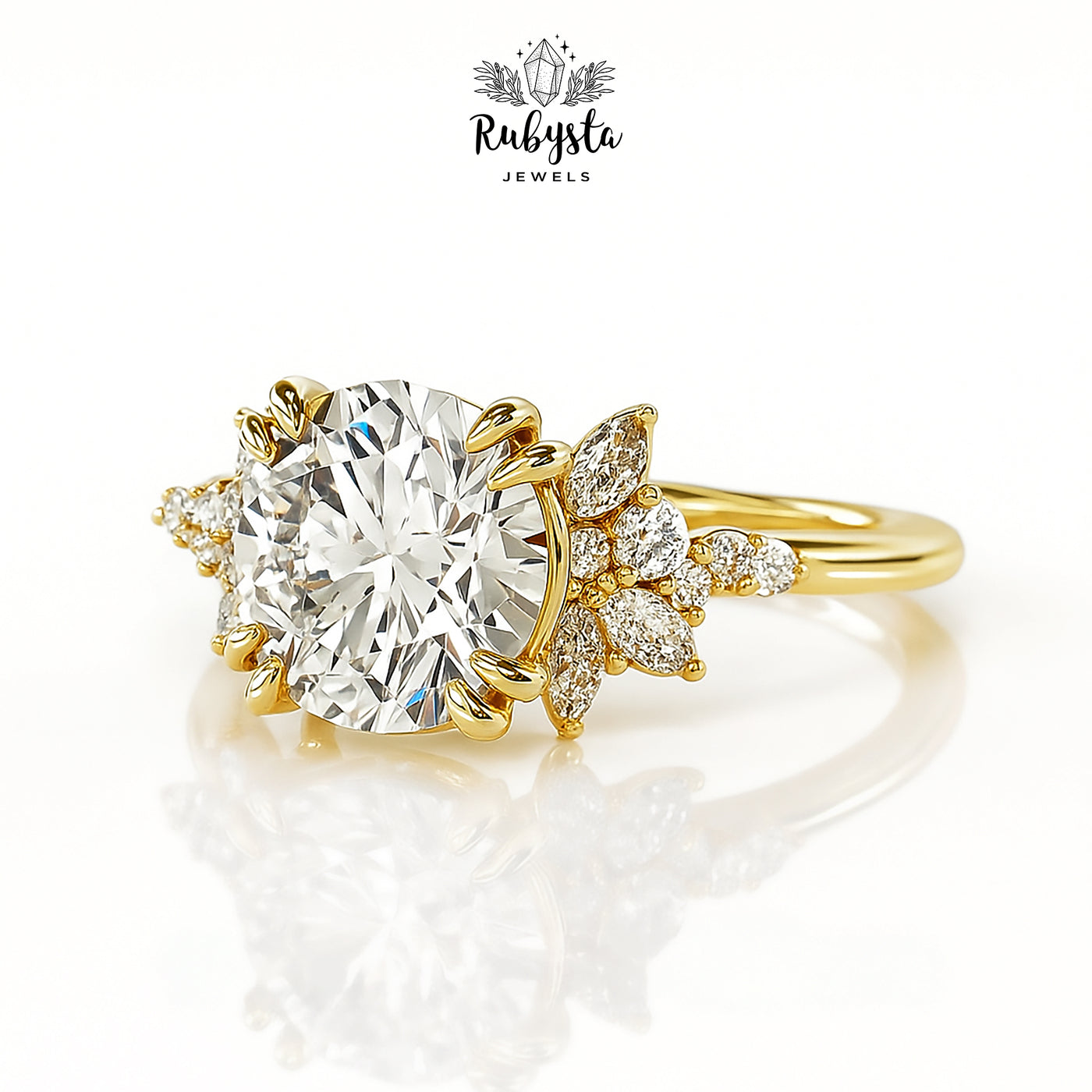 2.02ct Round Diamond Ring with Marquise Accents & Round Prong Setting in Rose Gold – Custom Engagement Ring