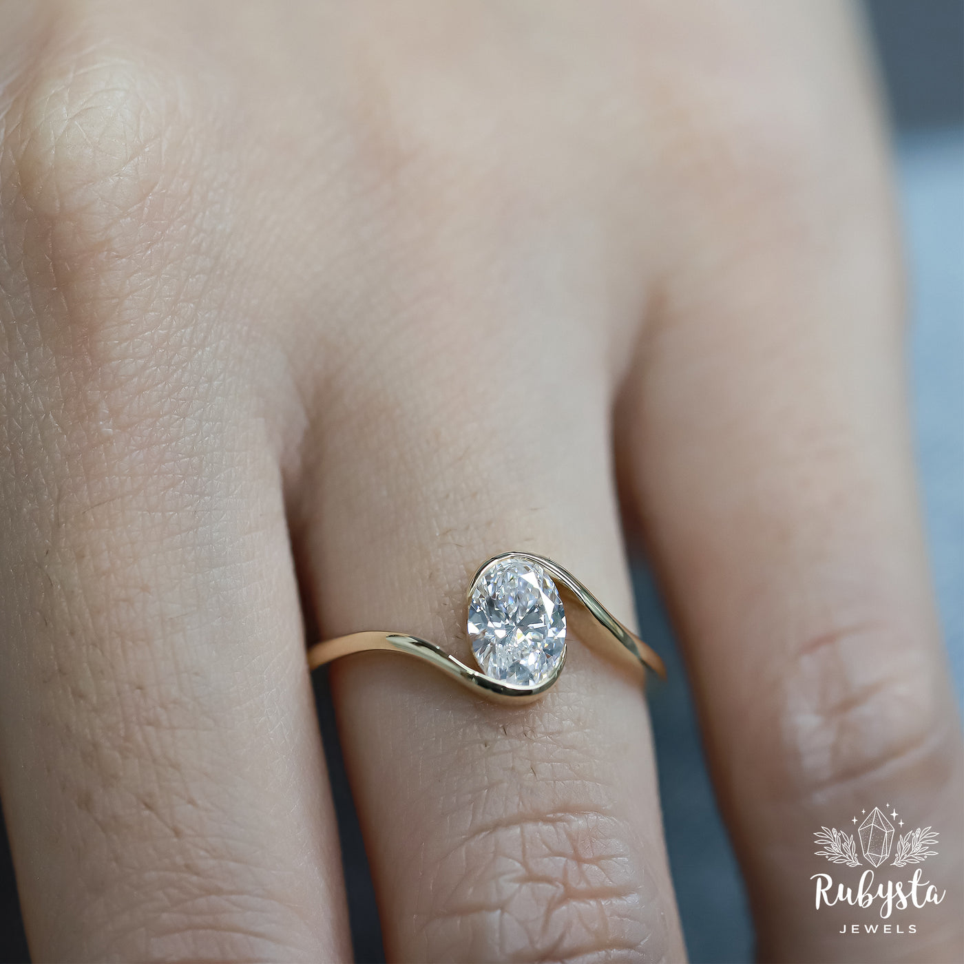 0.75 CT Oval Lab Grown Diamond Bypass Engagement Ring | IGI Certified | Custom Gold Options
