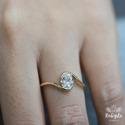 0.75 CT Oval Lab Grown Diamond Bypass Engagement Ring | IGI Certified | Custom Gold Options