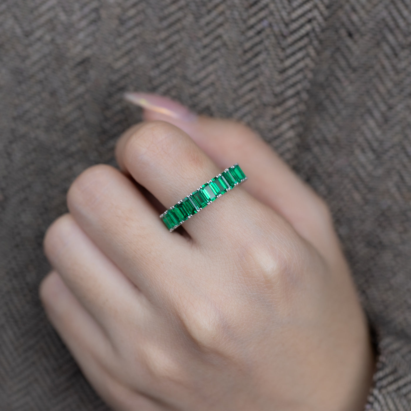 6.00 CT Lab Grown Emerald Eternity Band | Round Prong Setting | Emerald Cut Stones