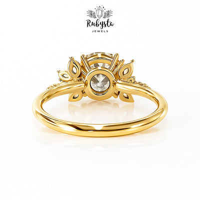 2.02ct Round Diamond Ring with Marquise Accents & Round Prong Setting in Rose Gold – Custom Engagement Ring
