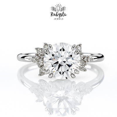 2.02ct Round Diamond Ring with Marquise Accents & Round Prong Setting in Rose Gold – Custom Engagement Ring