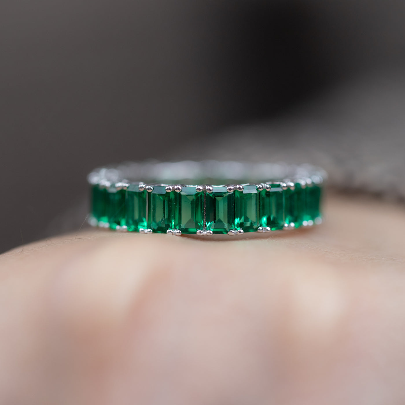 6.00 CT Lab Grown Emerald Eternity Band | Round Prong Setting | Emerald Cut Stones