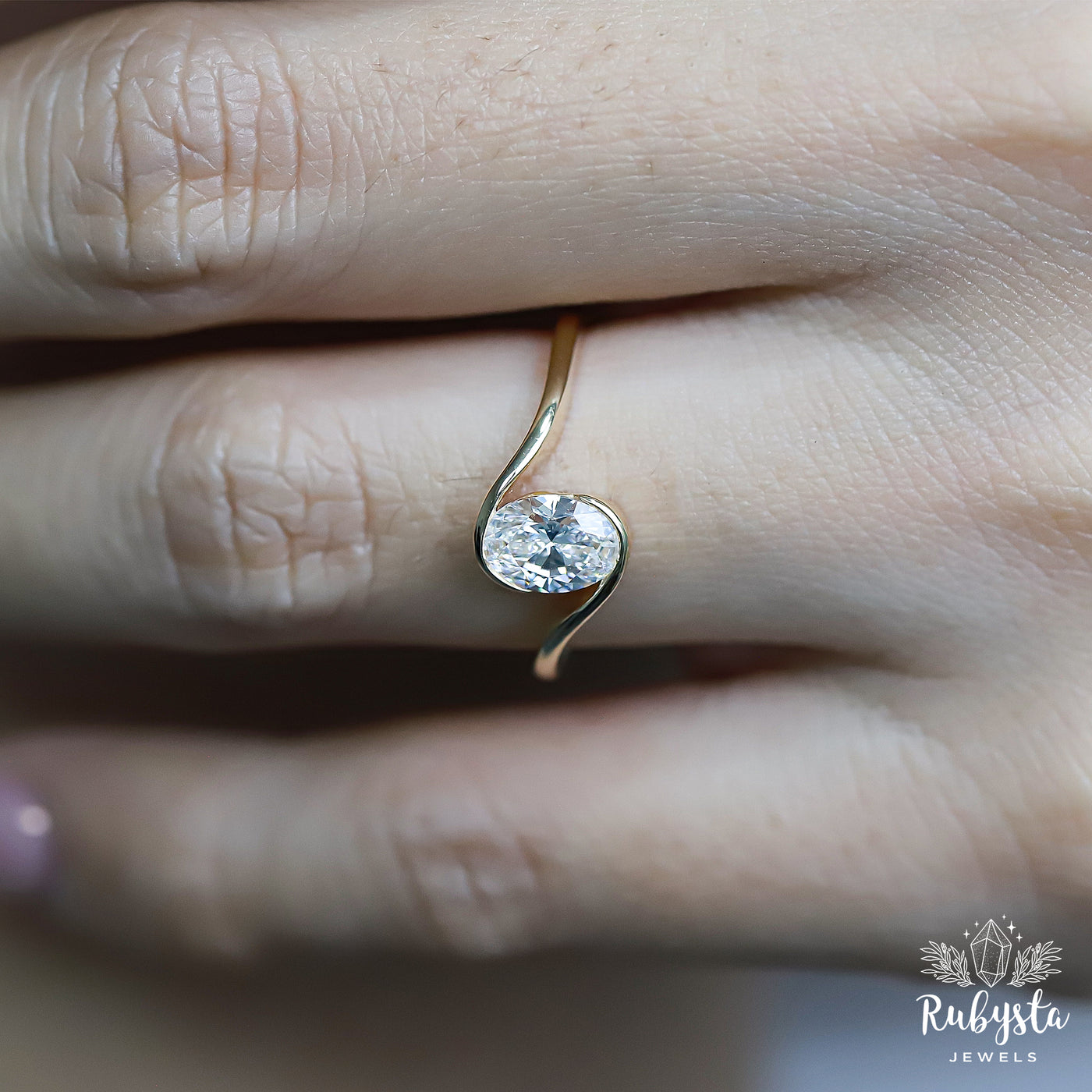 0.75 CT Oval Lab Grown Diamond Bypass Engagement Ring | IGI Certified | Custom Gold Options