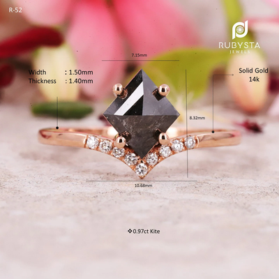Salt and Pepper Kite Diamond Ring |  Kite Diamond Engagement Ring | Unique Salt Pepper Diamond