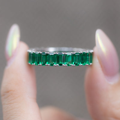 6.00 CT Lab Grown Emerald Eternity Band | Round Prong Setting | Emerald Cut Stones