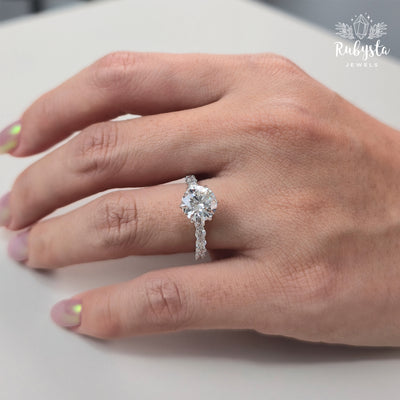 2.02ct Round Lab Grown Diamond Ring | IGI Certified D,E/VSS,VS | Claw Prong Engagement Ring | Diamond Band | Ethical Gold Jewelry