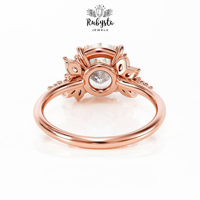 2.02ct Round Diamond Ring with Marquise Accents & Round Prong Setting in Rose Gold – Custom Engagement Ring