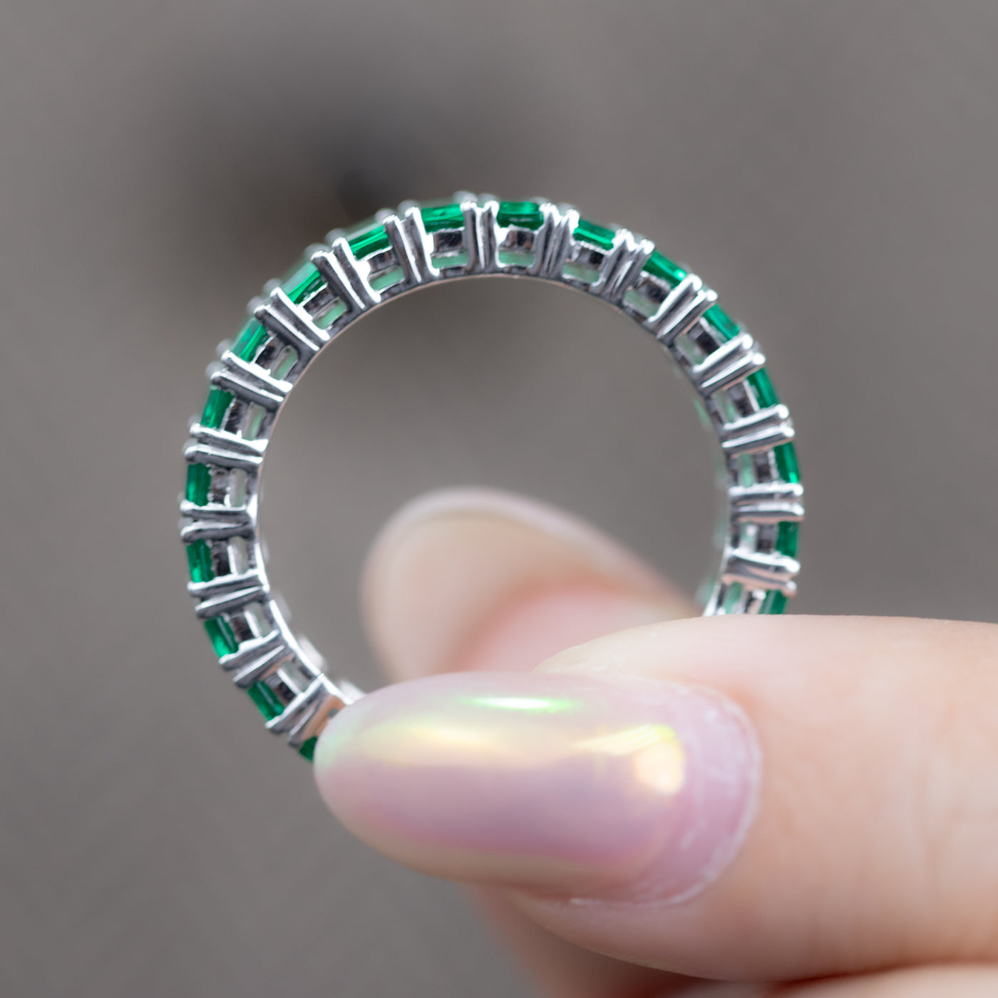 6.00 CT Lab Grown Emerald Eternity Band | Round Prong Setting | Emerald Cut Stones