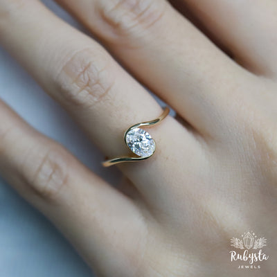 0.75 CT Oval Lab Grown Diamond Bypass Engagement Ring | IGI Certified | Custom Gold Options