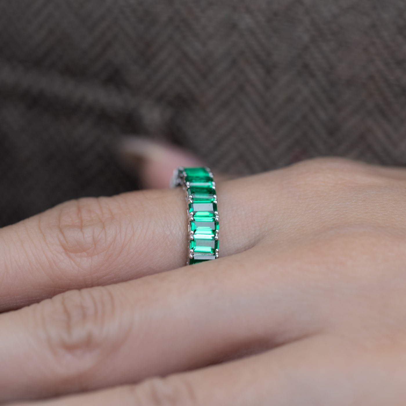 6.00 CT Lab Grown Emerald Eternity Band | Round Prong Setting | Emerald Cut Stones