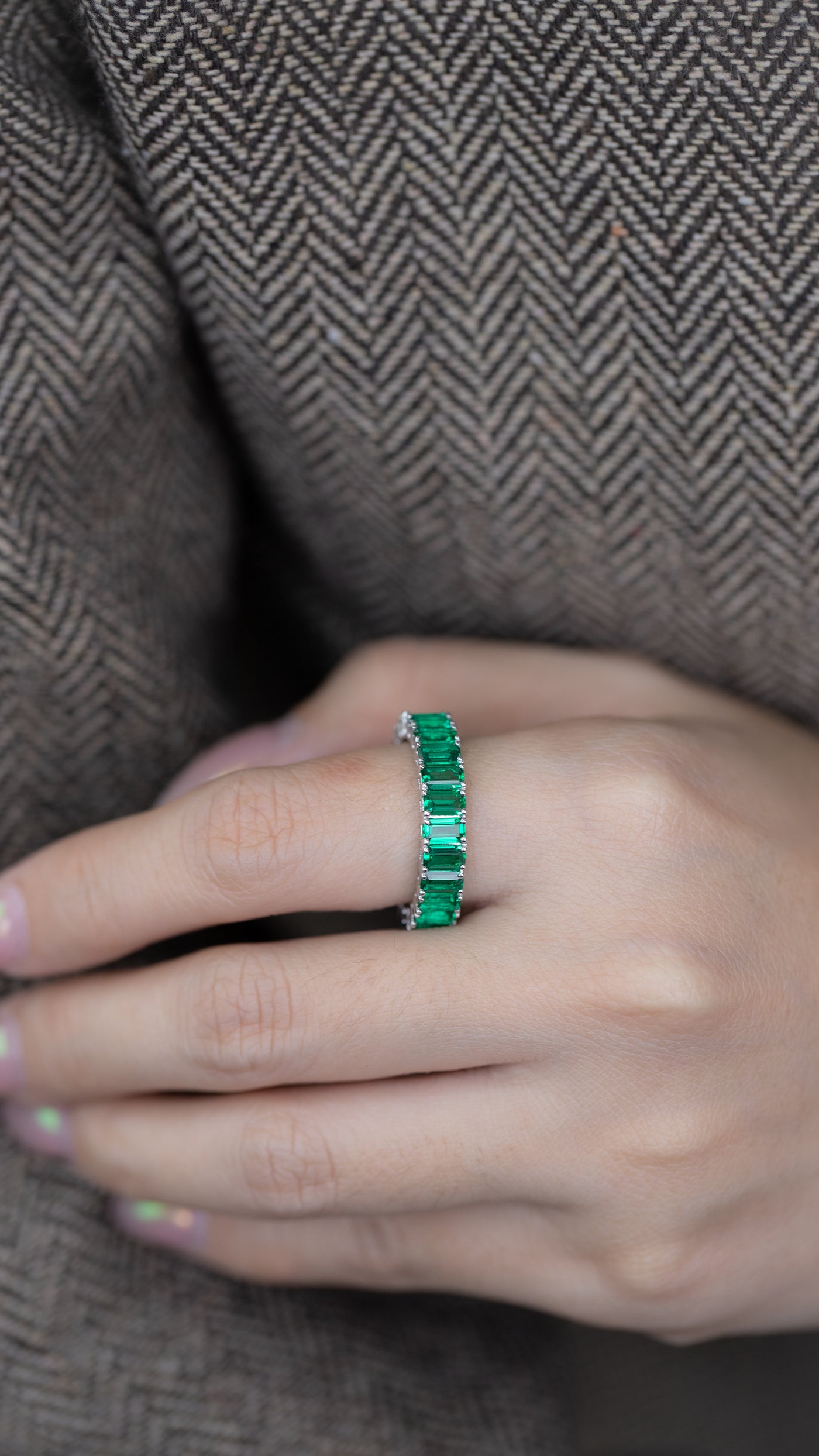 6.00 CT Lab Grown Emerald Eternity Band | Round Prong Setting | Emerald Cut Stones