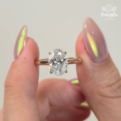 2ct Oval Lab Grown Diamond Ring | IGI Certified E/VVS2 | Claw Prong Solitaire | Ethical Gold Engagement Ring