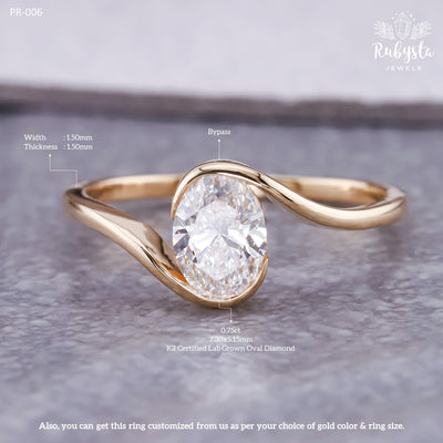 0.75 CT Oval Lab Grown Diamond Bypass Engagement Ring | IGI Certified | Custom Gold Options