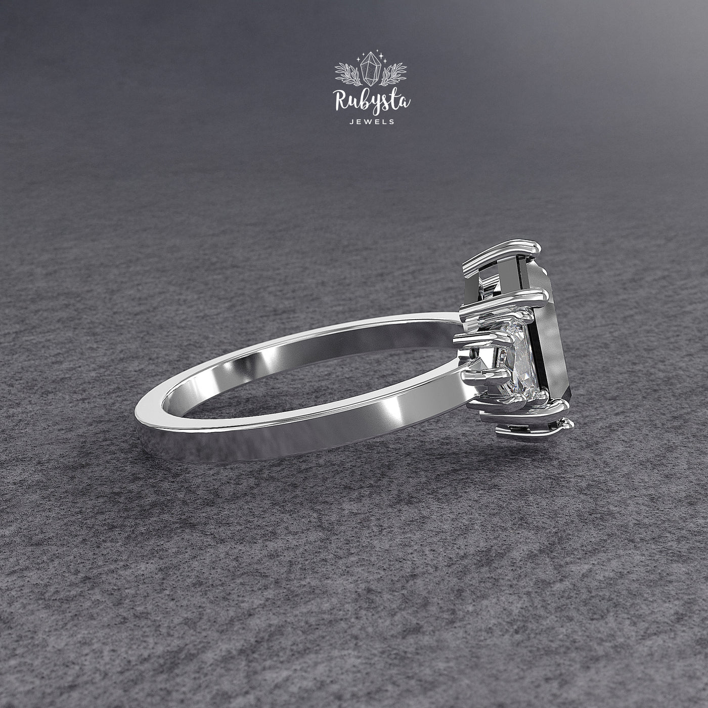 Hexagon Black Diamond Three-Stone Engagement Ring